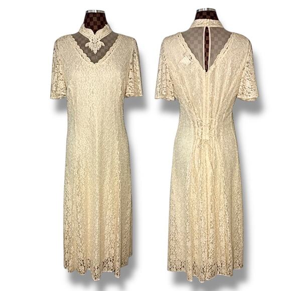 Dawn Joy Cream Lace Corset Dress 2-Piece Size XL/1X Victorian Witchy Fairycore - Picture 1 of 16